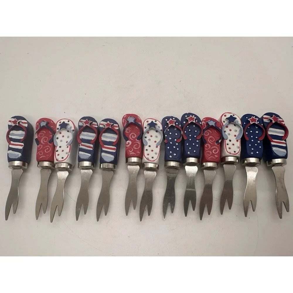 Patriotic Flip Flop Corn Holders Picks Set of 13 Red White Blue Fourth July